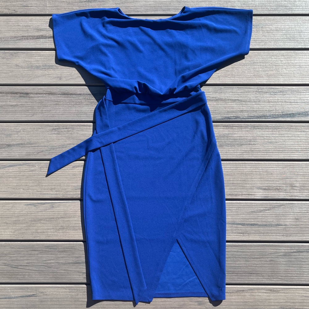 Kensie; Royal/Cobalt Blue; Adjustable/Belt Waist; Blouson Split Wrap Dress; US6